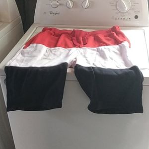 Red black and white shorts with matching shirt